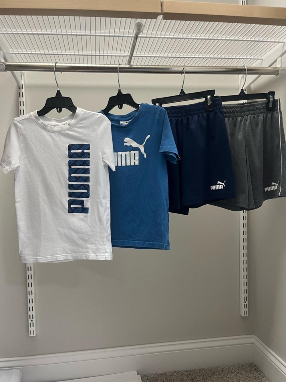 Puma Kids 4-PiecesβWhite & Blue Tees; with Navy & Gray Shorts Set